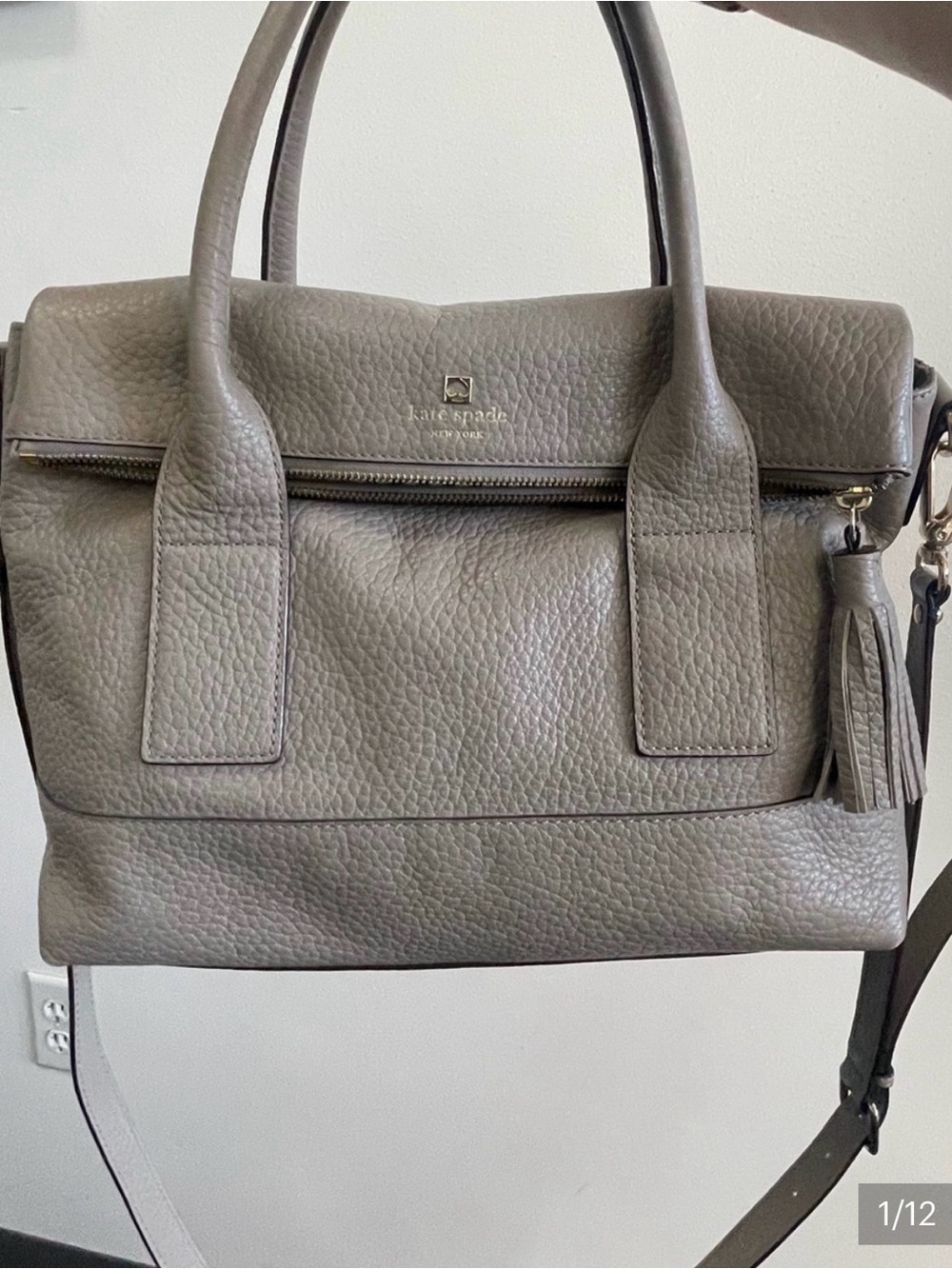 kate spade Pebbled Leather Satchel in Taupe Gray